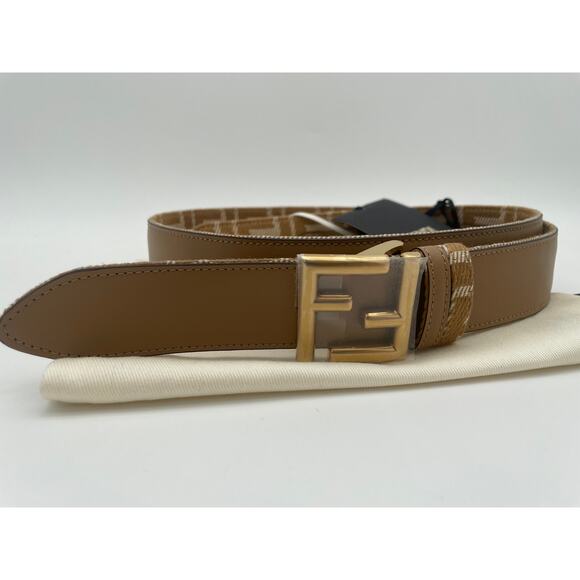 $790 NEW FENDI BEIGE LEATHER FF LOGO REVERSIBLE BELT NWT 90 AUTHENTIC! - Picture 4 of 9